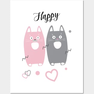 Gifts & Clothing Collection with Cute Cats animals, Pink & Grey Lovely Little Kittens, decoration. Love, Birthday, Anniversary - Gifts Posters and Art